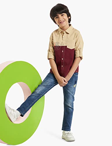 Image of Amazon Brand - Jam & Honey Boy's Regular Fit Shirt (JH-BST-SH-35 Maroon 2 8 9 Years)