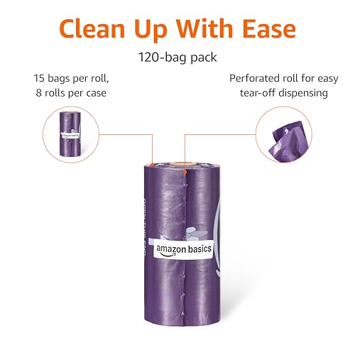 Image of Amazon Basics Premium Lavender Scented Standard Dog Waste Bags, 120 Count (15 Pack of 8)