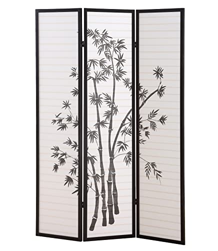 Roundhill Furniture 3-Panel Oriental Shoji Room Divider Screen, Black Roundhill Furniture 3-Panel Oriental Shoji Room Divider Screen, Black