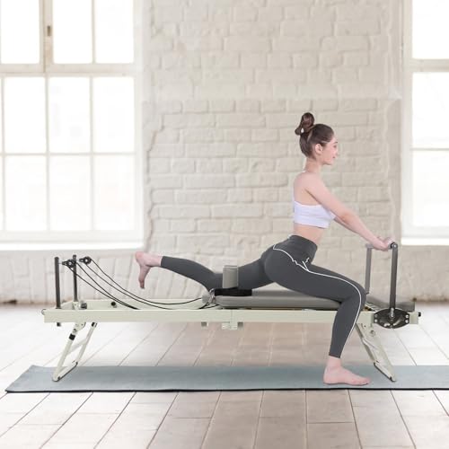 Pilates Reformer Foldable Pilates Machine Multifunctional Yoga Fitness Equipment Pilates Exercise Equipment Home Use Gym Workout Support Up to 265LBS Suitable for Advanced and Beginners Users (Grey)