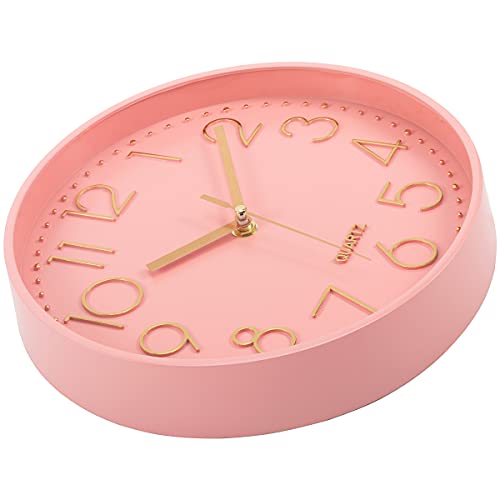 Lumuasky Pink Wall Clock Modern Battery Operated Analog Small Cute Silent Non-Ticking Decorative Clock For School Office Classroom Bedroom Kitchen Living Room Nursery Decor (10 Inch) #TOP3