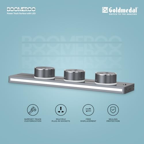 Image of Boomeroo 50cm Surface with LED Power Track with Universal Socket & USB Socket Charger with A & C-Type - Surface Mounted Extension for Home, Office, Multi Outlets| Movable Sliding Track-Magnesium Grey