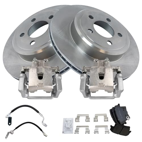 Image of TRQ Rear Brake Pad and Rotor Set Semi Metallic Rotors Calipers Compatible with 2014 Chrysler 300 2013-2014 Challenger 2006 Charger