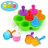 palitos plasticos para chupetines 5. Diseño perfecto: molde de helado de silicona de 7 tazones, molde de cubitos de hielo DIY, cada molde contiene un palo con protección contra goteo con palos de plástico, cada cavidad de la paleta es muy pequeña, es la proporción correcta para niños.