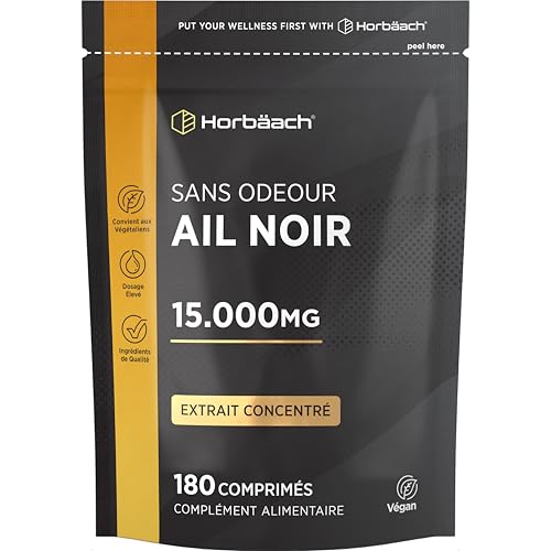 Ail Noir Fermenté 15000mg Extra Fort | 180 Gélules Vegan | Complément Alimentaire d'Extrait d'Ail Noir Inodore et Sans Goût | Aged Black Garlic Supplement | par...