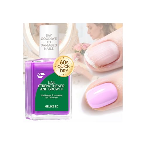 Nail Strengthener and Ridge Filler for Women: Milky Purple 15ml Protein Nail Hardener Extra Strong and Growth for Damaged Nails - 6 in 1 Natural Nails Polish Hardener for Home Salon Women Daily Care