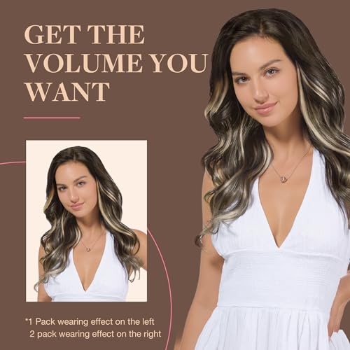 Image of GOO GOO Clip in Hair Extensions Real Human Hair, Remy Human Hair Extensions Clip ins for Women, Natural Human Hair, 22inch 120g 7Pcs, 4 /18 Balayage Chocolate Brown Highlighted Dirty Blonde