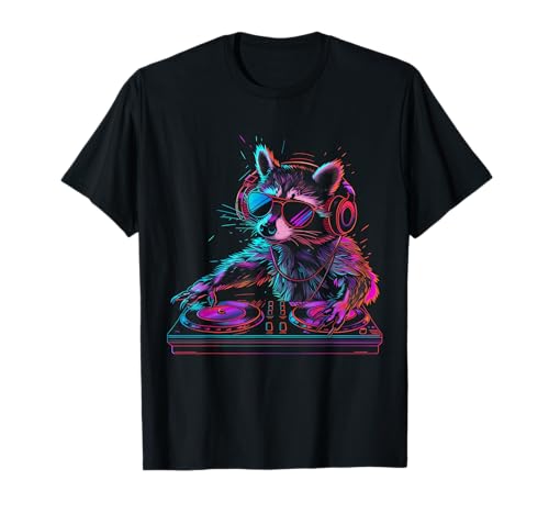 Dj raccoon waschbär dj edm techno house music funny raccoon lover t-shirt für edm music djs und waschbär-liebhaber