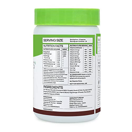 OZiva Hair Vitamins with DHT & Omega-3, 60 Capsules + Plant Based Biotin Powder, 125g with Amla for Hairfall Control & Better Hair Growth, Combo Pack - Image 4