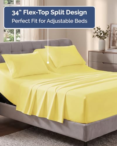 Image of Flex Top Split Head King Sheet Set - 4 Piece Extra Deep Sheets - Yellow