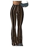 Milumia Women's Boho Flared Leggings High Waisted Hippie Palazzo Forbidden Bell Bottom Pants 70s Disco Outfit Brown Large