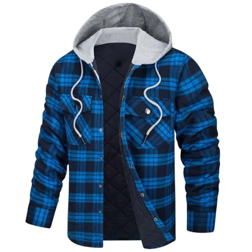 Manteau chaud à carreaux pour homme avec capuche coupe-vent veste flanelle isolante