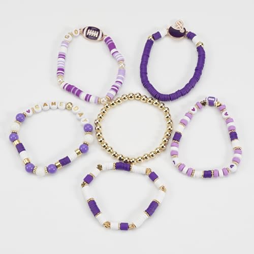 6Pcs Heishi Bracelets for Women Rugby Clay Beaded Stretch Bracelets Stackable Game Day Sports MAMA Bracelet Set Summer Beach Accessories Outfits Jewelry Gifts4