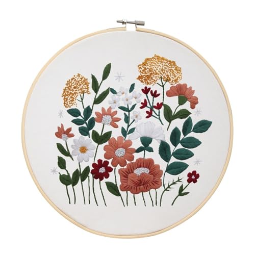 Kit broderie pivoines imprimées toile coton pré-dessinée pour adultes