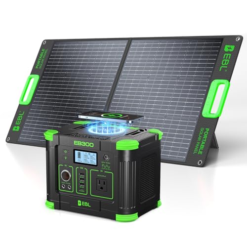 Estación de energía portátil EBL con panel solar portátil de 100W, generador solar de 288.6Wh 330W con cargador inalámbrico de 5W, luz LED SOS y diseño multipuerto para camping, emergencia en casa, RV y CPAP miniatura 1