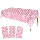 NKM 3 Pcs 86.6 x 51.2in Pink Polka Dot Tablecloth, Plastic Waterproof Party Table Covers for Kids Cartoon Theme Birthday Party Decorations Supplies