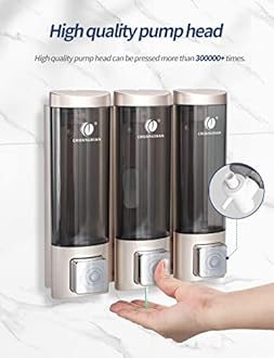 Triple 200ML Soap Dispenser Bathroom Wall Mounted Shower Gel Shampoo and Conditioner Dispenser Kitchen Dish Detergent Container Hand Body Wash Liquid Soap Dispenser for Home Hotel Restaurant