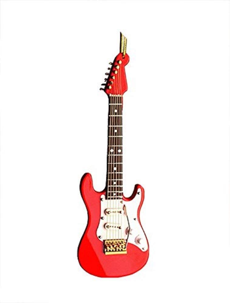 Broadway GiftsCo. 5.5" Red Wood Electric Guitar Ornament Decoration