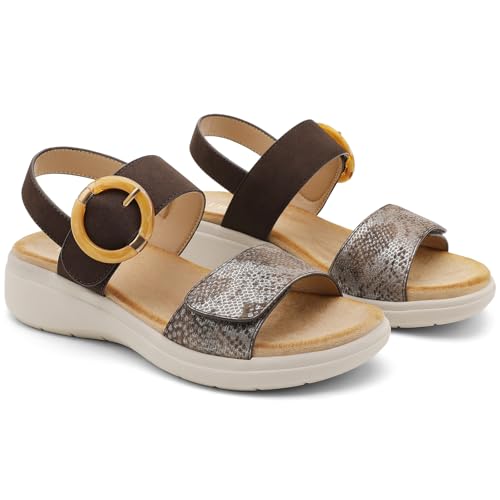 Image of UBFEN Womens Outdoor Walking Sandals Comfort Stable Low Wedge Platform | Built-in Arch Support, Shock-Absorbing Cushion Insole, Versatile Buckle Sandals for Everyday Errands,and Vacation Strolls