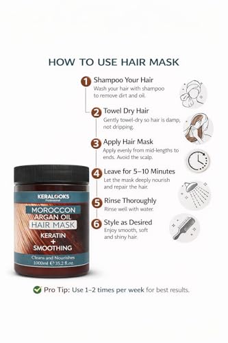 Image of Moroccon Argan Oil Hair Mask (1000 ml) Keratin Hair Mask for Smoothening | Prevents Hair Breakage & Improves Hair Strength | Rich In Argan Oil & Shea Butter | Deep Nourishing Mask for Frizzy & Damaged Hair