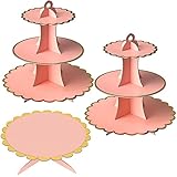 3-Pack Pink and Gold 3-Tier Cardboard Cupcake Stand and 1-Tier Cake Stand Combo Dessert Tower for...