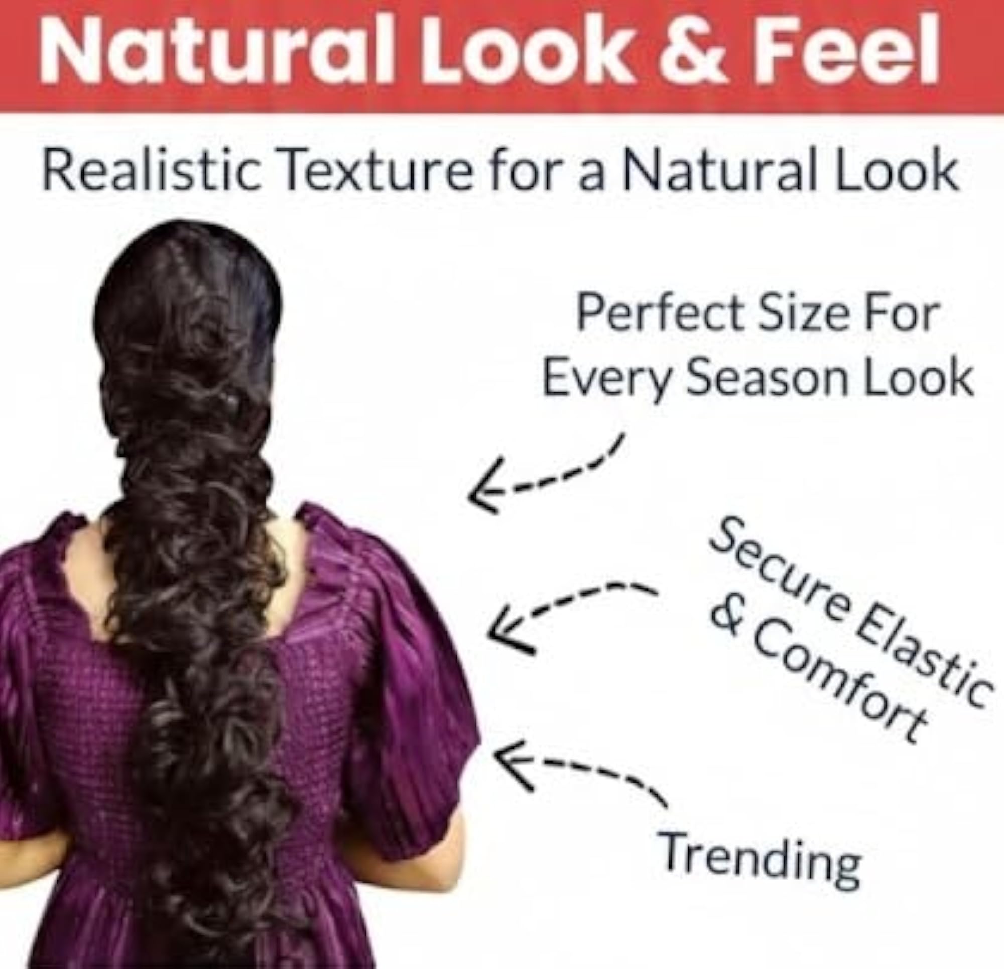 Curly Hair Extension, Natural Black, 85 CM for Women