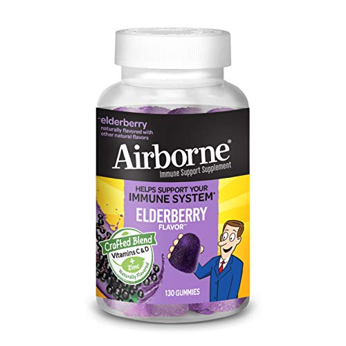 Airborne Elderberry + Vitamins & ZINC Gummies (130 count in a bottle), Gluten-Free Immune Support Supplement With Vitamins D and E