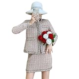 Matériau : ce costume en tweed pour femme est fabriqué en tweed de haute qualité bordé de couleur unie entièrement doublée, la jupe est longueur genou, elle vous rendra plus sexy et tendance