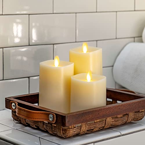 Matchless Candle Co. Set Of 3 (3" X 4.5",5.5",6.5") Flameless Led Candle Moving Flame Pillar With Remote Control, Melted Edge, Real Wax Smooth Finish Vanilla Honey - Pearl Ivory #TOP4