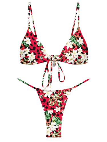 Image of OWICA Women's Sexy Triangle Bikini Sets Cheeky Thong Swimsuit Adjustable Spaghetti Straps Bathing Suit