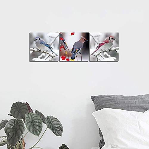 Nan Wind 3Pcs Birds Canvas Prints Cardinals And Berries Artwork Wall Art Red Cardinal Birds Pictures On Canvas Stretched And Framed Ready To Hang For Home Decor (12X12Inchx3Pcs, White) #TOP2