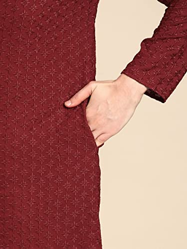 Image of Rajubhai Hargovindas Men Pure Cotton Chikankari Embroidered Straight Kurta
