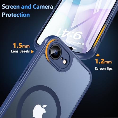 Coque iPhone 16e 2025 MagSafe OWKEY en bleu avec protège-écran intégré - 6