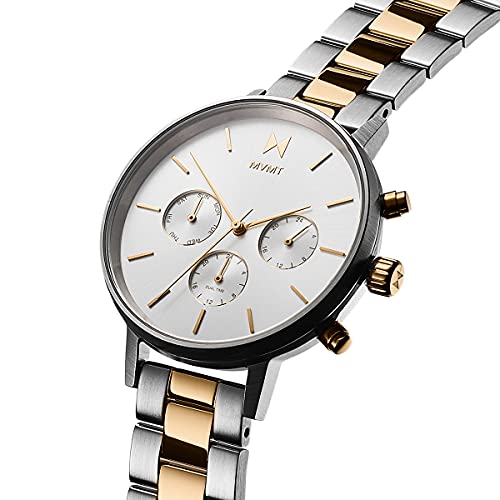 Image of MVMT Nova Qtz Multifunction White Round Dial Women's Watch|Two Tone Stainless Steel Material|Silver Color Band - 28000113-D