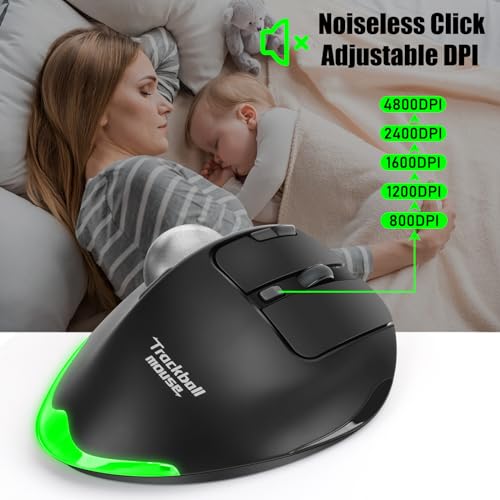 Ratón inalámbrico trackball de 4800 DPI con 7 botones programables recargable 7