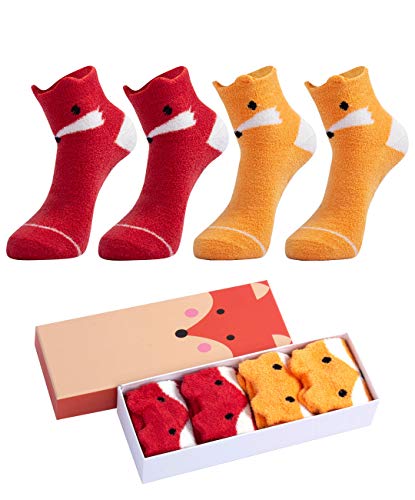 Cute Animals Plush Fuzzy Slipper Socks Women,Super Soft Crew Socks Casual Home Sleeping Fuzzy Cozy Sock(4 Pair) (02, US women shoe size 4-10)