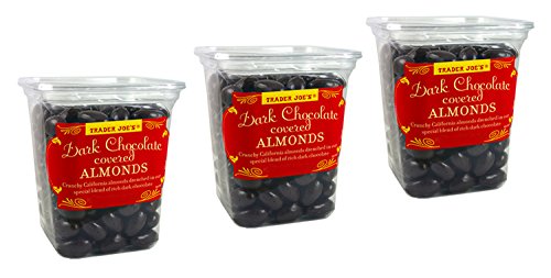 Trader Joe's Dark Chocolate Almonds Crunchy California Almonds Drenched in Rich Dark Chocolate - No Gluten or Sodium (3-Pack)