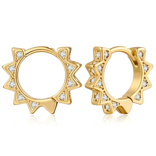 Mini Gold Spike Huggies Earrings for Women Gold Plated Cubic Zirconia Geometric Huggie Hoop Earrings Fashion Punk Jewelry Gift