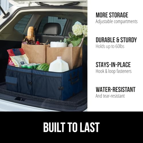 Image of GORILLA GRIP Trunk Organizer for SUV and Cars, Large Capacity, Blue | Heavy Duty Car Trunk Storage Organizer, Collapsible, SUV Accessories, Slip and Water Resistant, Multi Compartment Storage