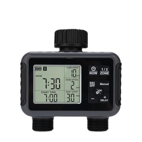 Sprinkler Timer, Programmable Hose Timer with Rain Delay, ManualAutomatic Watering System, IPX5 Digital Irrigation for Garden, Lawn, Pool, 2 Outlets