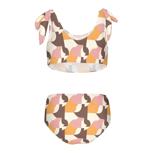 Houndstooth Brown Classical Girl Two Piece Kids Bikini Set Beach Swimsuit Swimwear Adjustable Shoulder Strap2