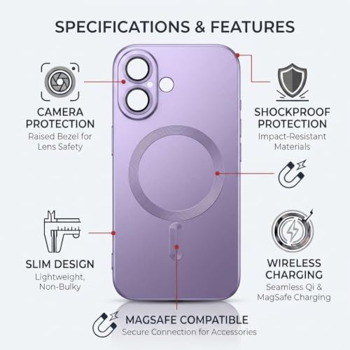 Image of amazon basics Premium Mag-Safe Case for iPhone 16 | Shockproof & Anti-Scratch Cover | Soft Silicone with Wireless Charging | Camera Lens Guard - Light Purple