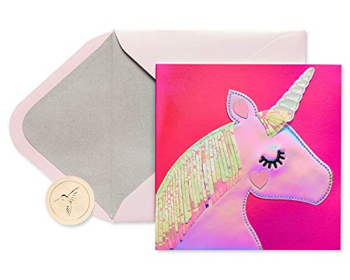 Carte de Saint-Valentin licorne magique aux finitions scintillantes et créatives