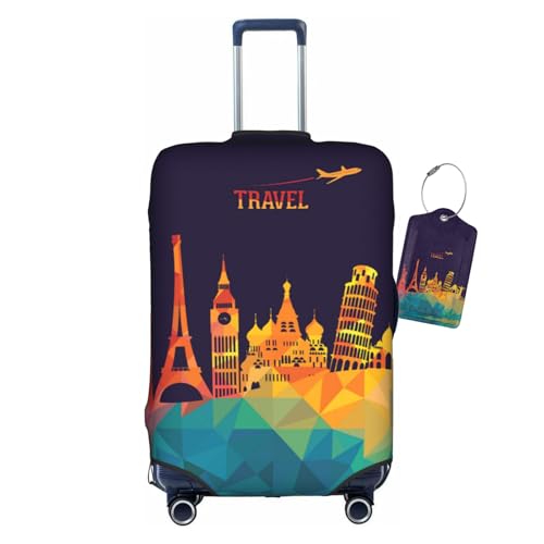 World-Renowned Iconic Buildings Luggage Covers and Luggage Tags Tsa Approved, Elastic Washable Fashionable Anti-Scratch Protector, Birthday Gifts(S 18-21 Inch)