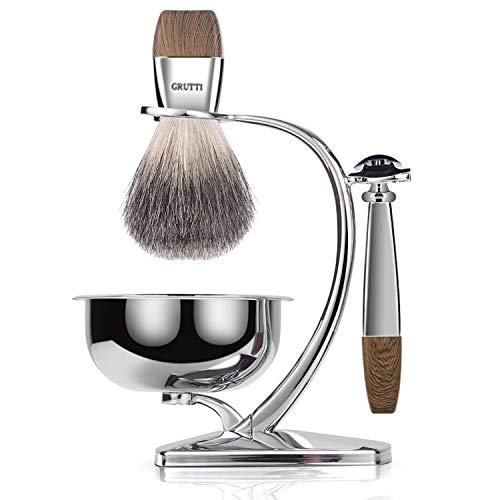 GRUTTI Vintage Deluxe Rasierset:Nassrasier-Set mit Magnet-Schale, Edelstahl Bürstenständer& Anti-Rutsch Design - Image 3