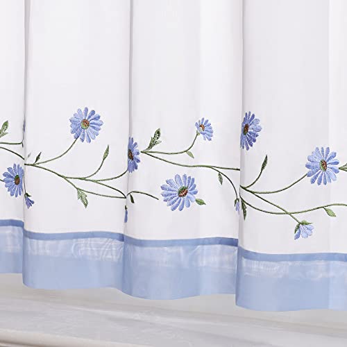 Heichkell Embroidered Net Curtain Voile Short Curtains with Loops Pastoral Kitchen Curtains Country House Style Bistro Curtain Blue W x H 90 x 45 cm - Image 4