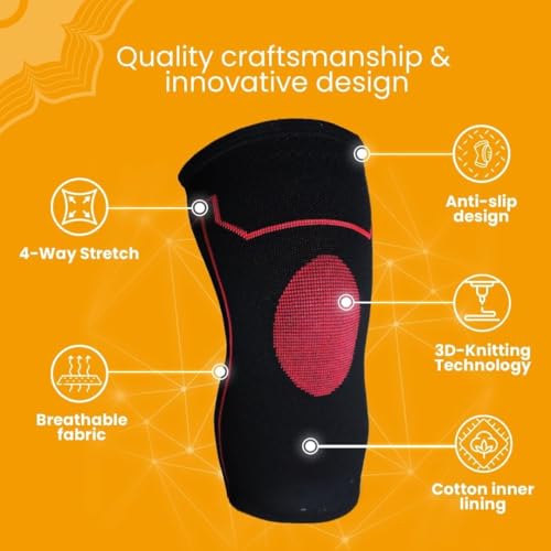 Image of 3D Knee Cap Knitted Compression Knee Sleeve - Breathable Elastic Knee Brace Flexible Knee Support for Men & Women, Free Size
