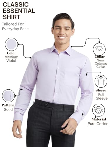 Image of Raymond Men Slim Fit Solid Pattern Pure Cotton Semi Cutaway Collar Full Sleeve Formal Shirt