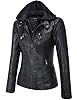 Tanming Womens Faux Leather Jacket Hooded Moto Bik... #3