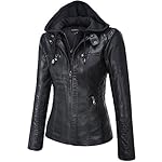 Tanming Womens Faux Leather Jacket Hooded Moto Biker Coat Outerwear Fall Fashion Outfits Winter Clothes - Image 5